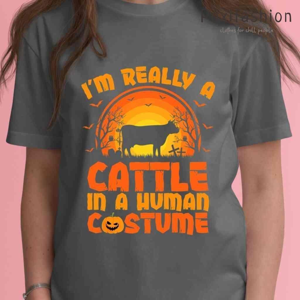 Im Really A Cattle In A Human Costume Cattle Halloween Tshirts Black