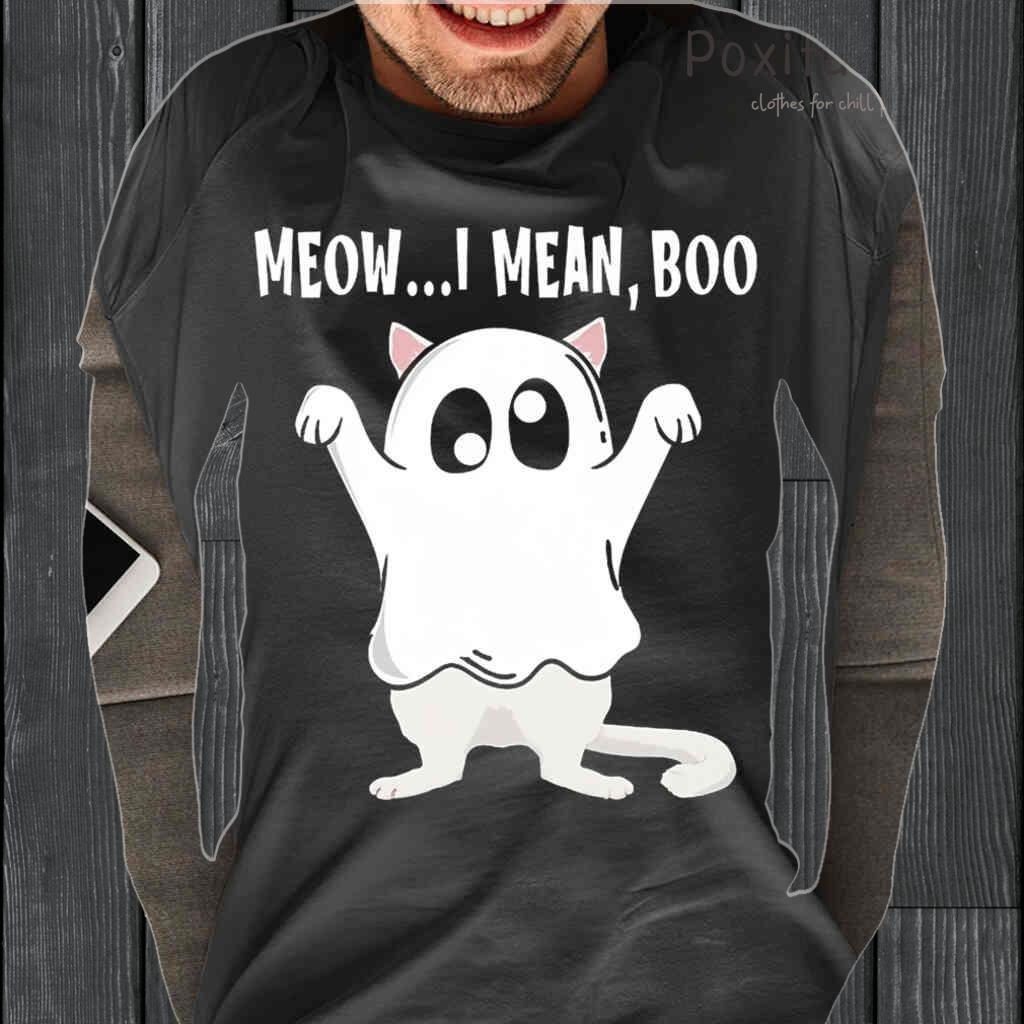 Meow I Mean Boo Halloween Tshirts Black