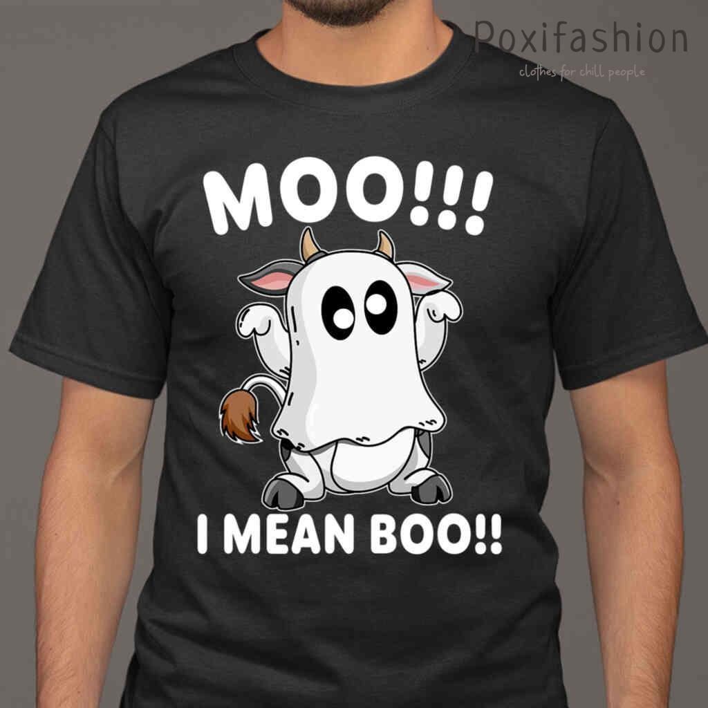Moo I Mean Boo Ghost Cow Scary Halloween Tshirts Black