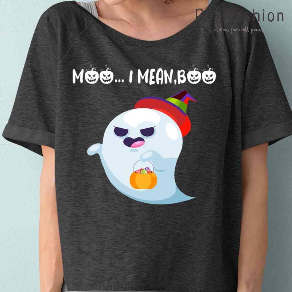 Moo I Mean Boo Halloween Ghost Tshirts Black