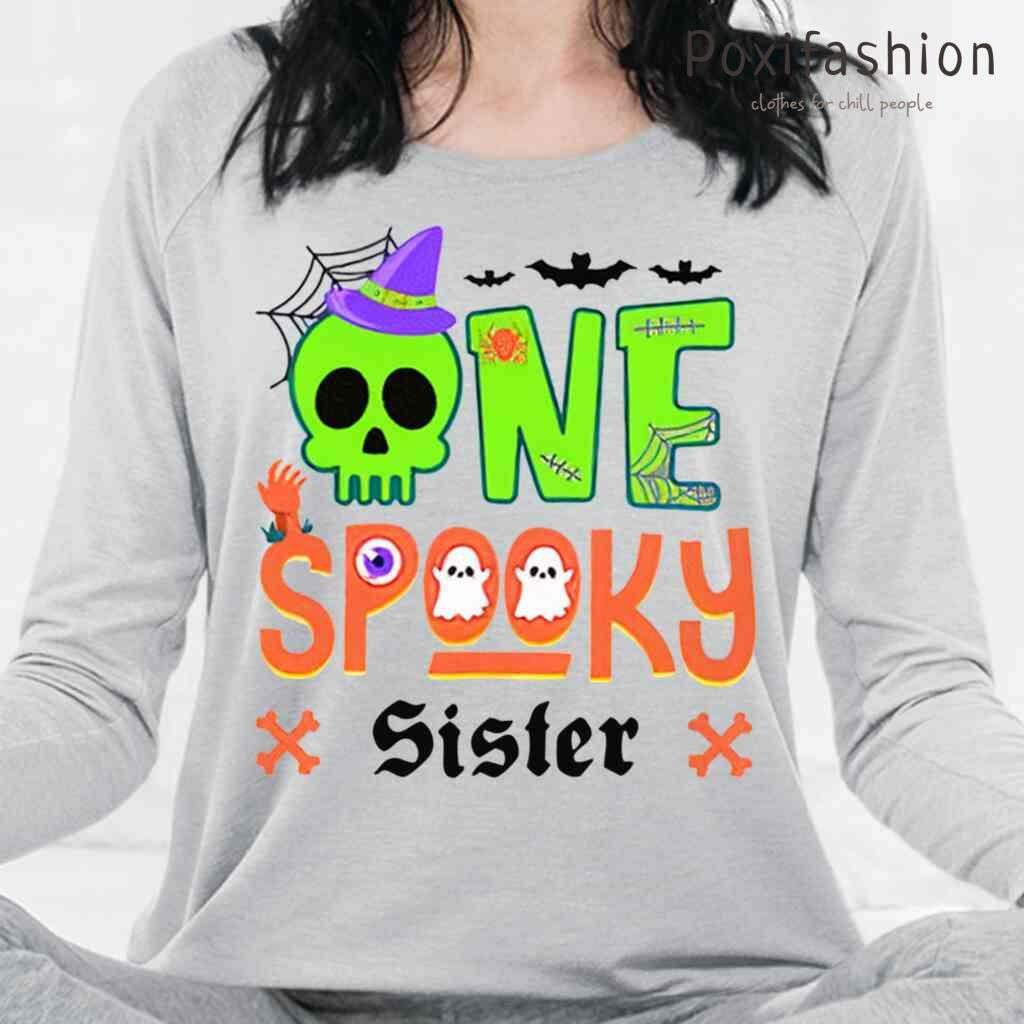 One Spooky Sister Skull And Boo Halloween Family Tshirts White