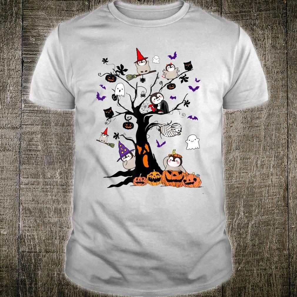 Penguin Happy Halloween Tree Pumpkin Bats Horror Costume Shirt