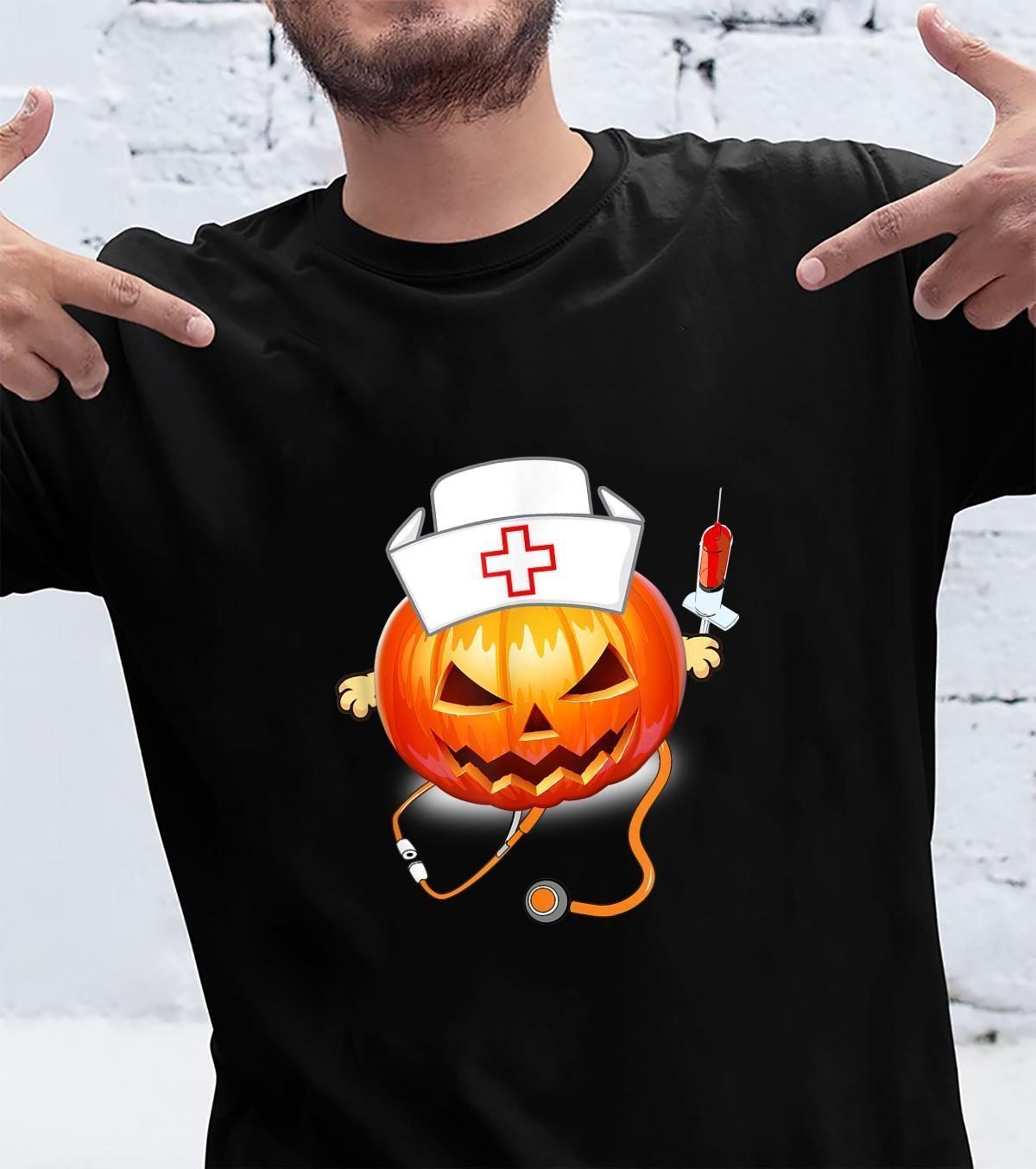 Pumpkin Nurse Scary Halloween With Syringe Pump Shirt