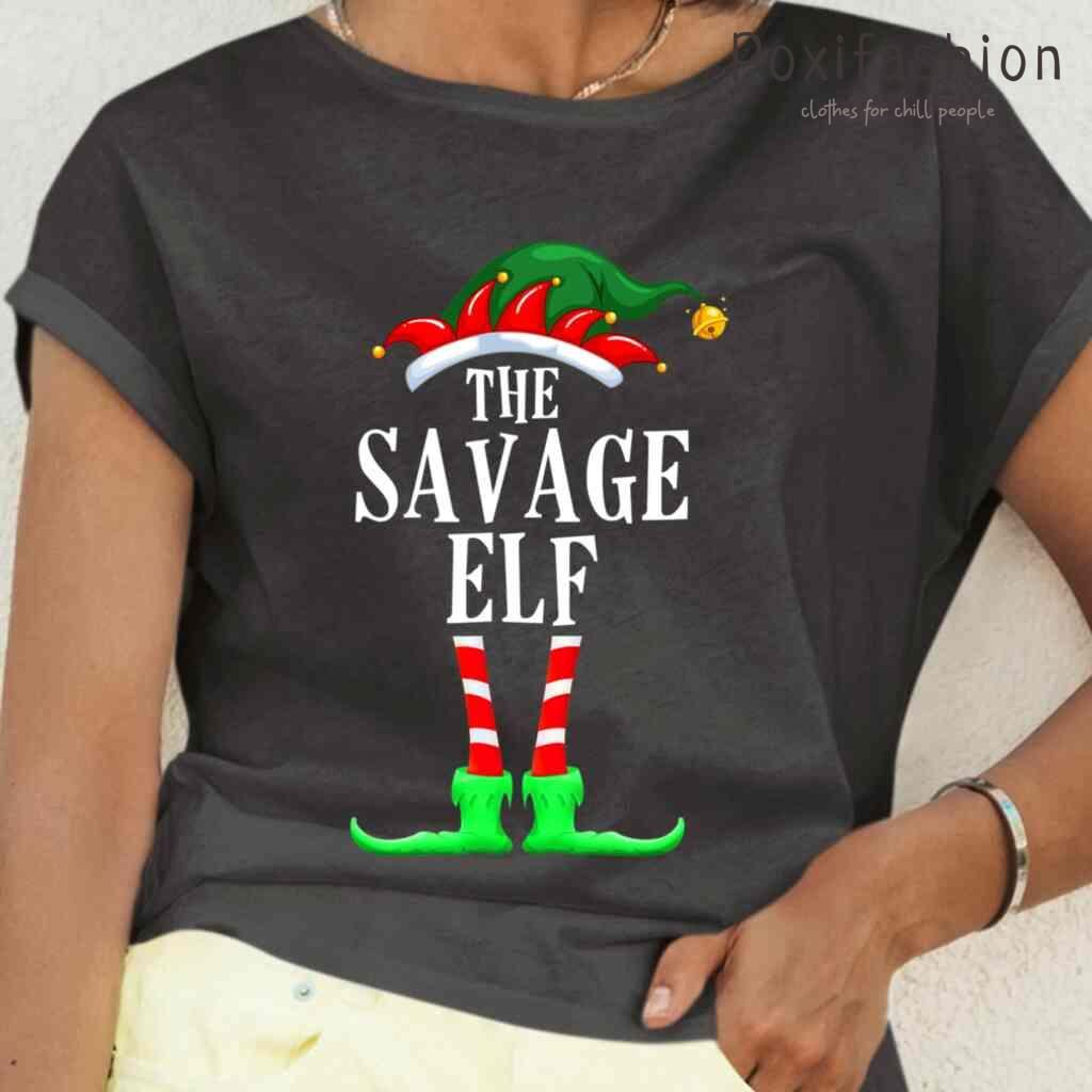 Savage Elf Family Matching Christmas Pajamas Xmas Tshirts Black