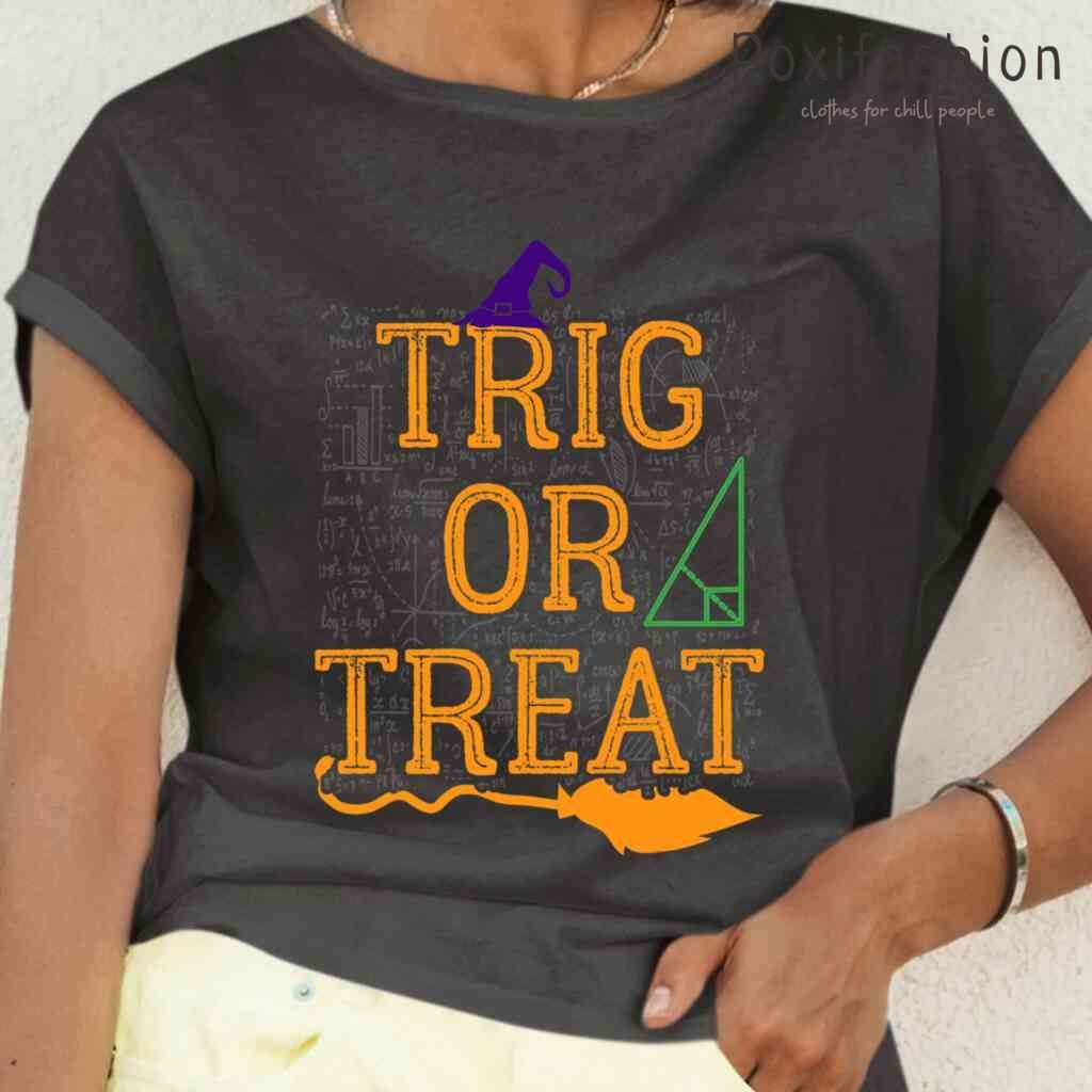 Trig Or Treat Halloween Math Teacher Student School College Tshirts Black