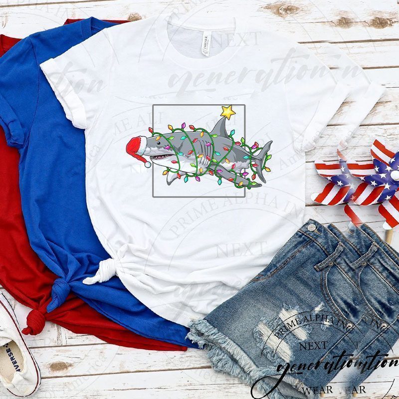 Cute Christmas Shark An Aquatic Holiday Tree Shirts