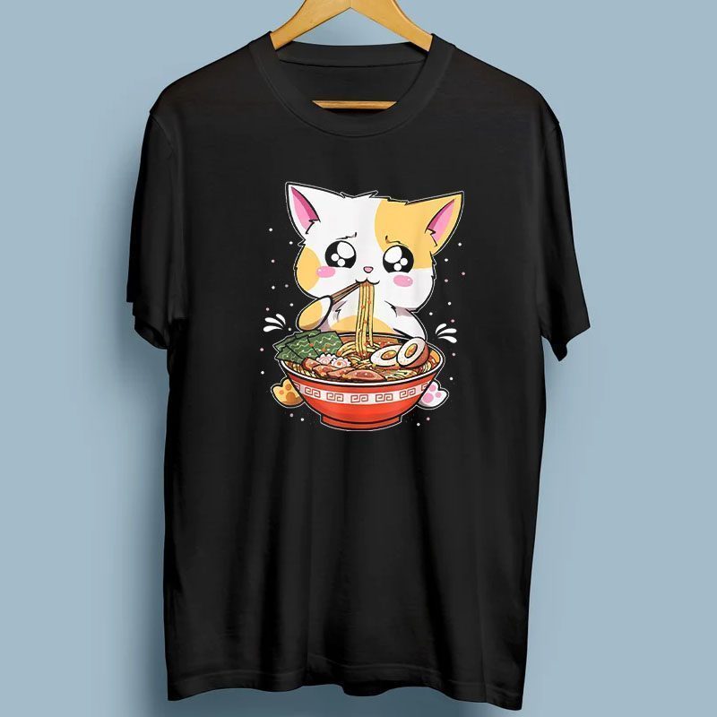 Ramen Eating Cat Kawaii Anime Baka Japanese T-Shirt