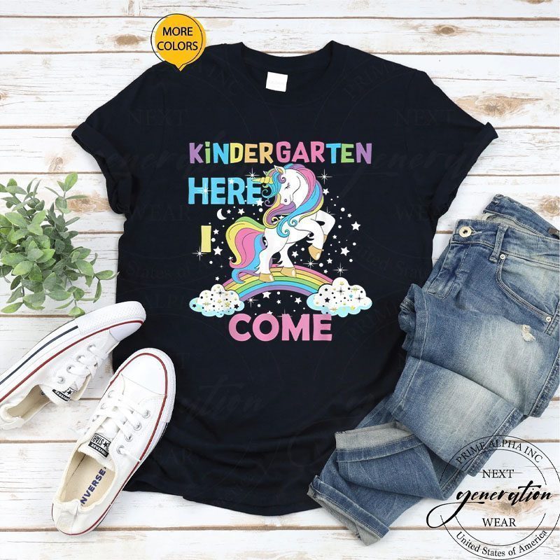 Unicorn Kindergarten Here I Come Back To School Kindergarten T-Shirt