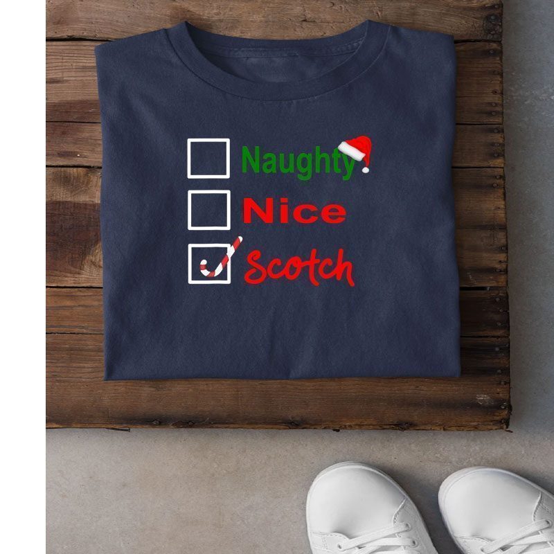 Naughty Nice Scotch Funny Christmas Drinking Shirt