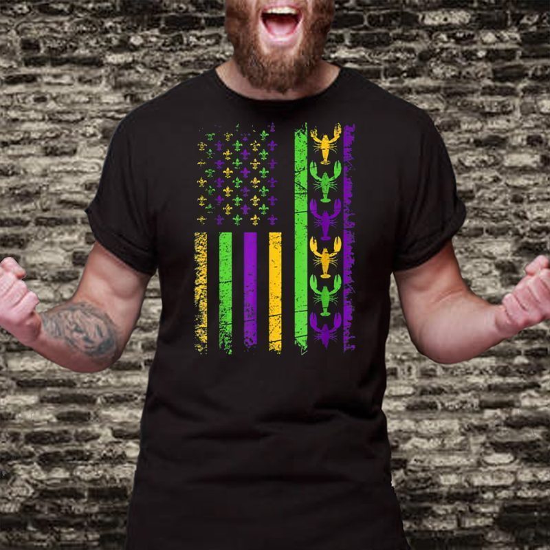 American Flag Mardi Gras T Shirt Mardi Gras Crawfish Outfit Shirt