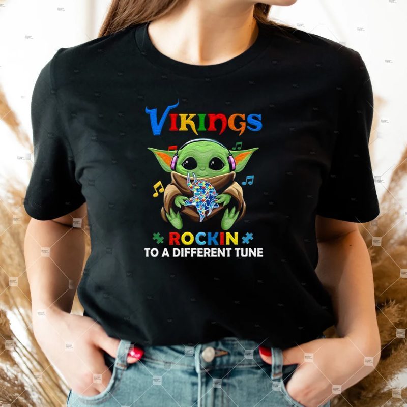 Baby Yoda Hug Minnesota Vikings Autism Rockin To A Different Tune shirts