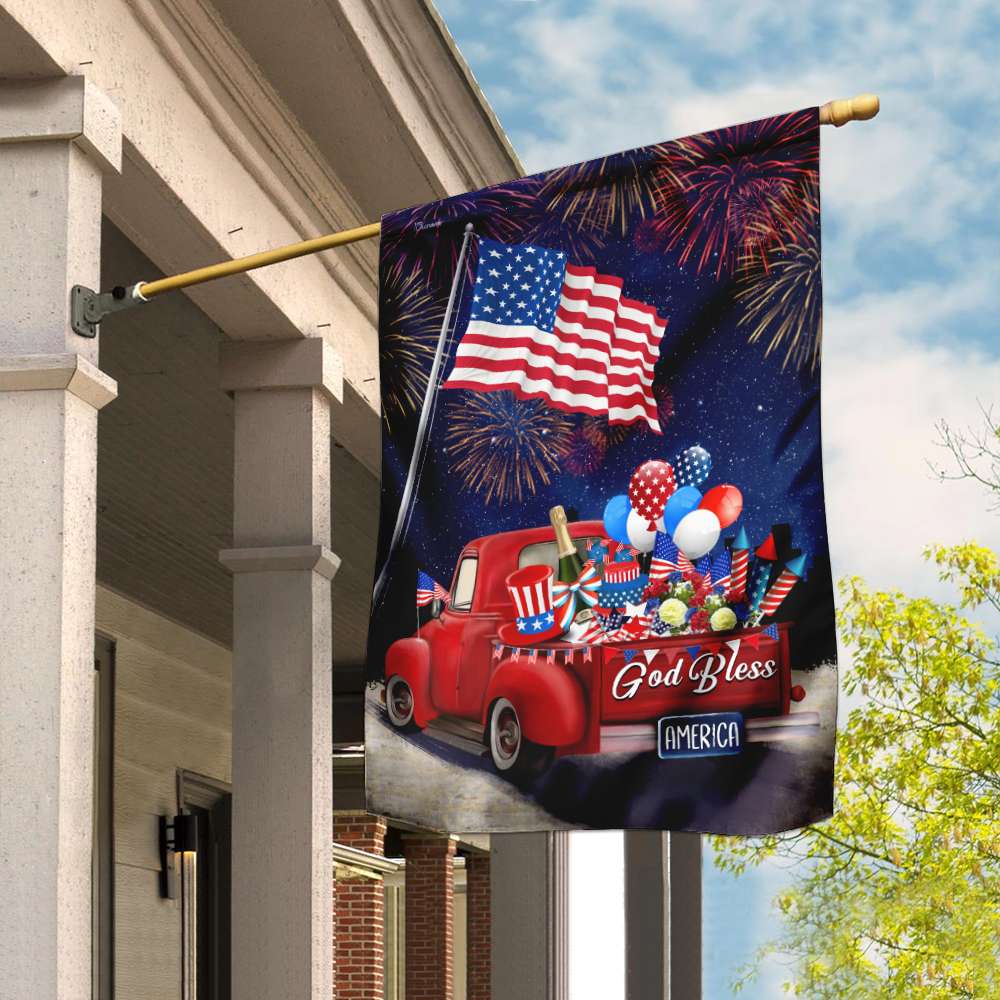 American Red Truck Happy 4th Of July Flag TLP12F