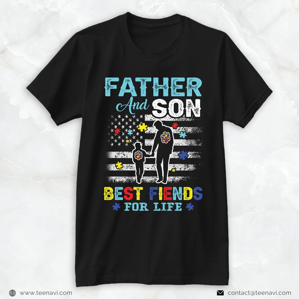 Autism Dad Shirt, Father And Son Best Friends For Life American FlagShirt