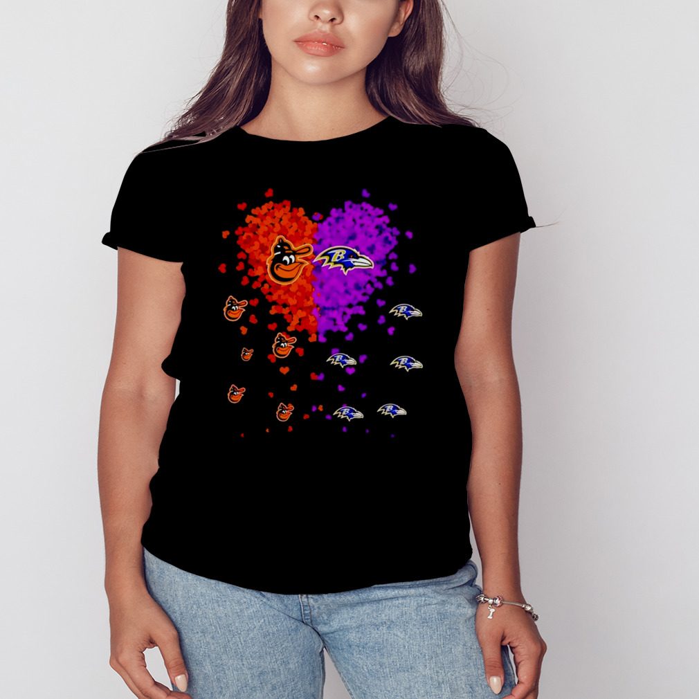 Baltimore Orioles Baltimore Ravens logo in heart shirt