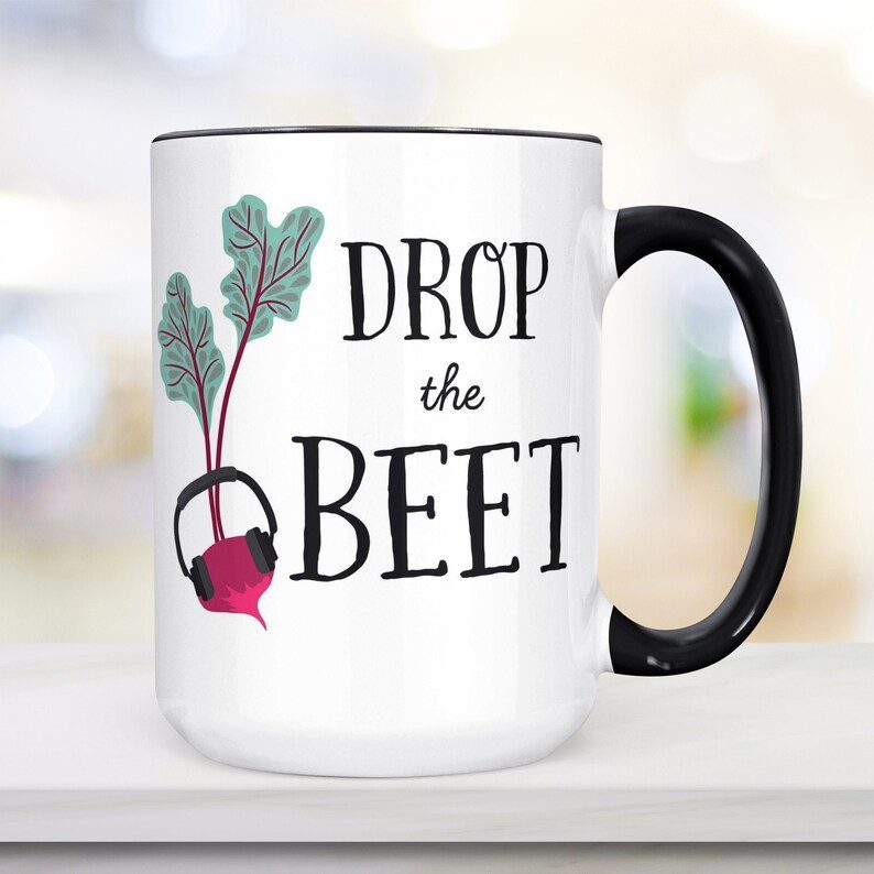 Coffee Mug Drop the Beet Funny Veggie Coffee Mug | Microwave and Dishwasher Safe Ceramic Cup
