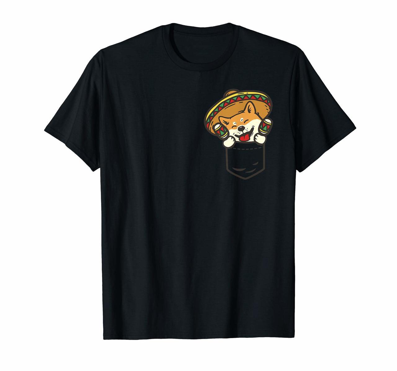 Cute Mexican Shiba Inu T-Shirt Sombrero Maracas Pocket Dog Hoodies