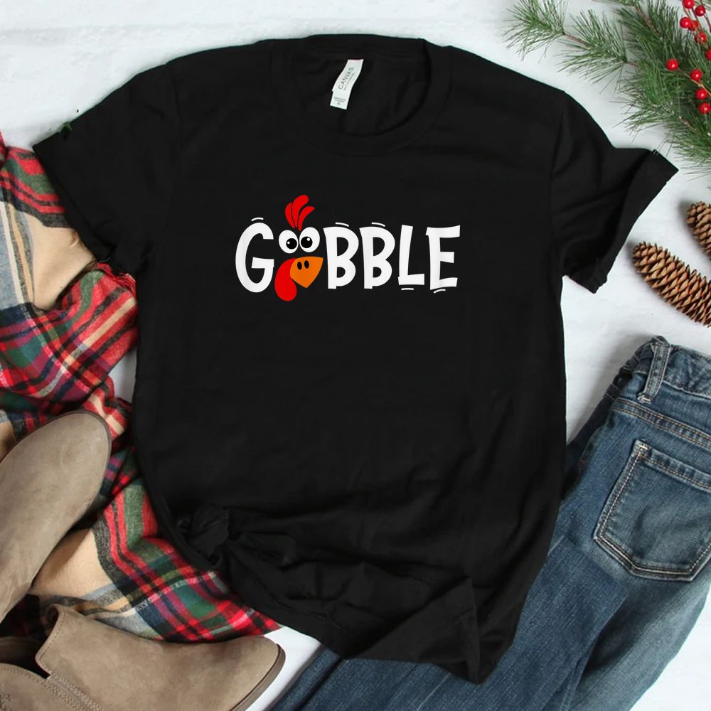 Gobble Turkey Pilgrim Little Boys Thanksgiving Shirt