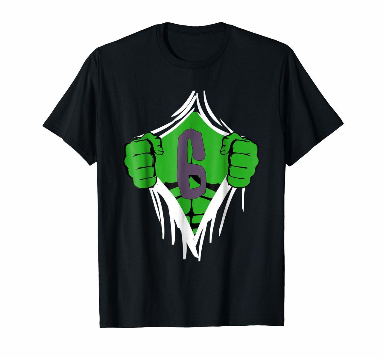 Green Man Chest Superhero Birthday Shirt For 6 Year Old Boys Hoodies