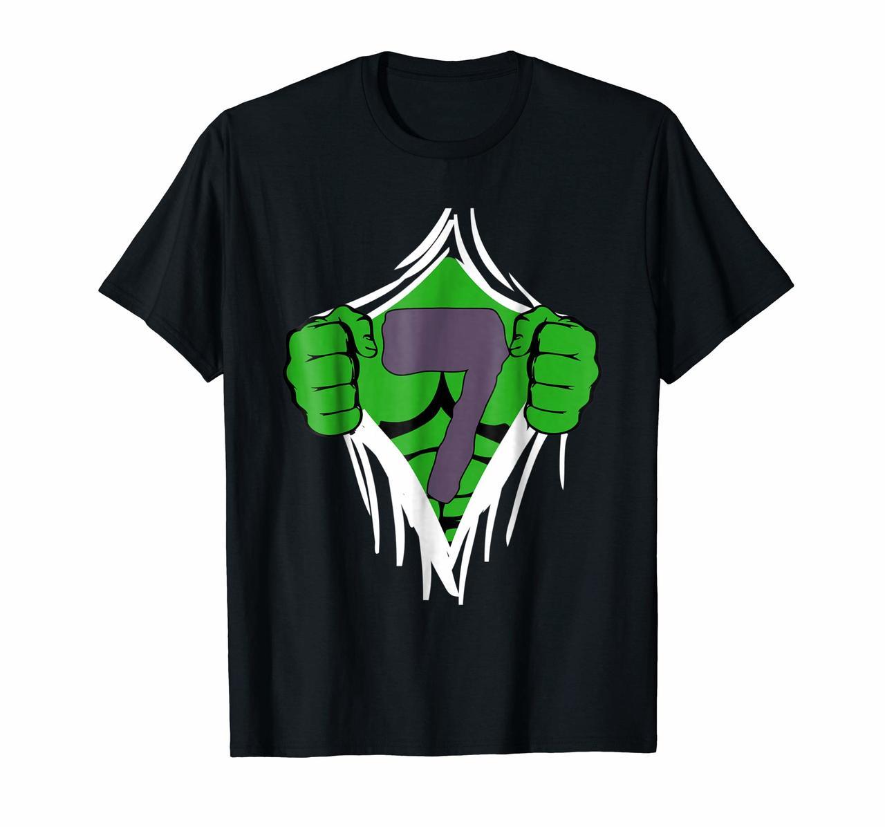 Green Man Chest Superhero Birthday Shirt For 7 Year Old Boys Hoodies