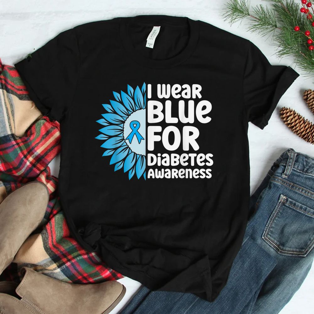 I Wear Blue For Diabetes Awareness Sunflower Warrior Shirt
