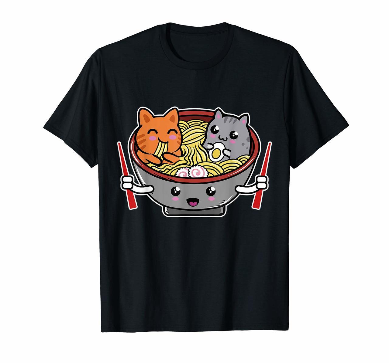 Kawaii Japanese Anime Ramen Noodle Cat Tee Hoodies
