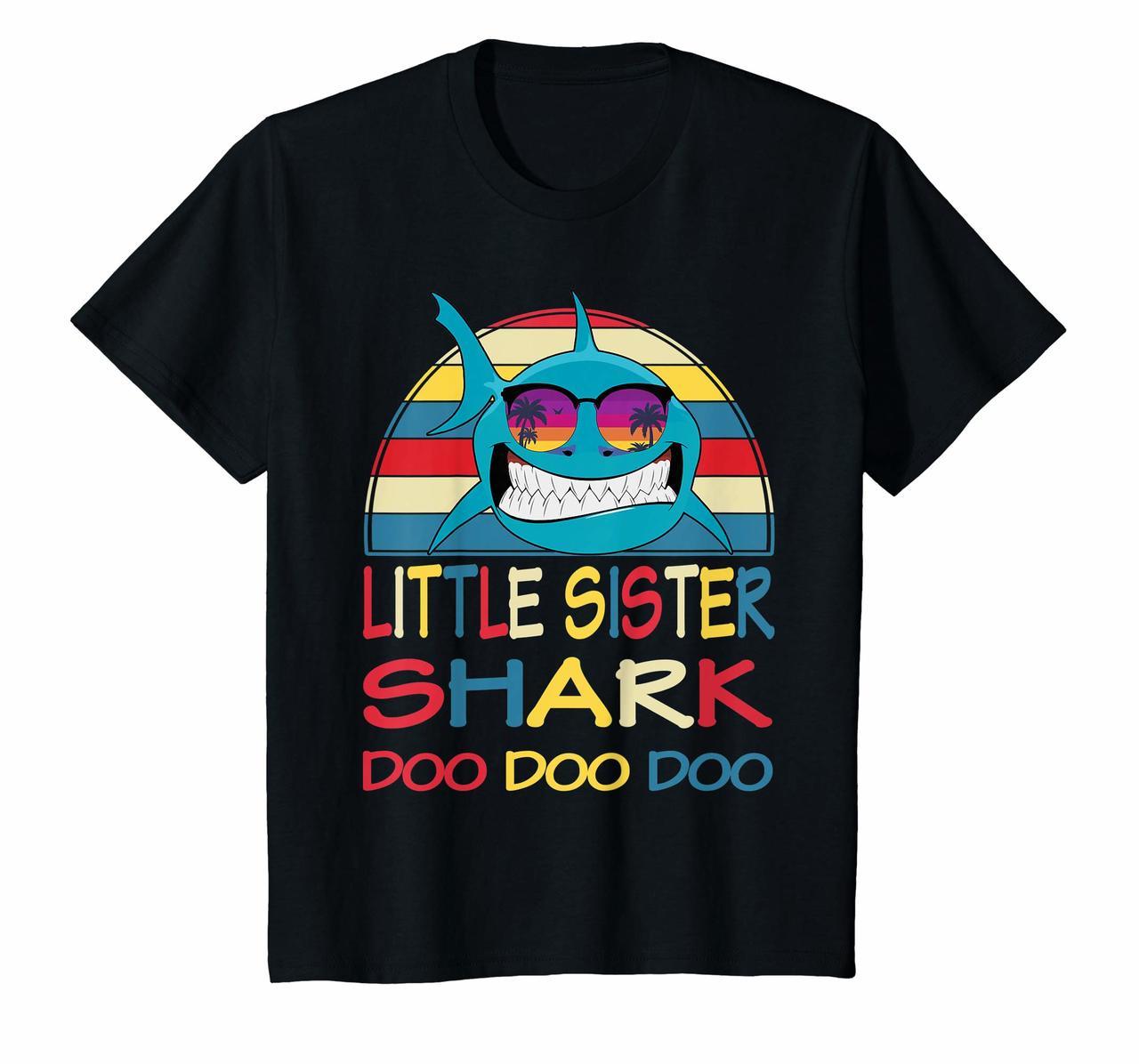 Kids Little Sister Shark Shirt Vintage Matching Family Baby Shark Hoodies