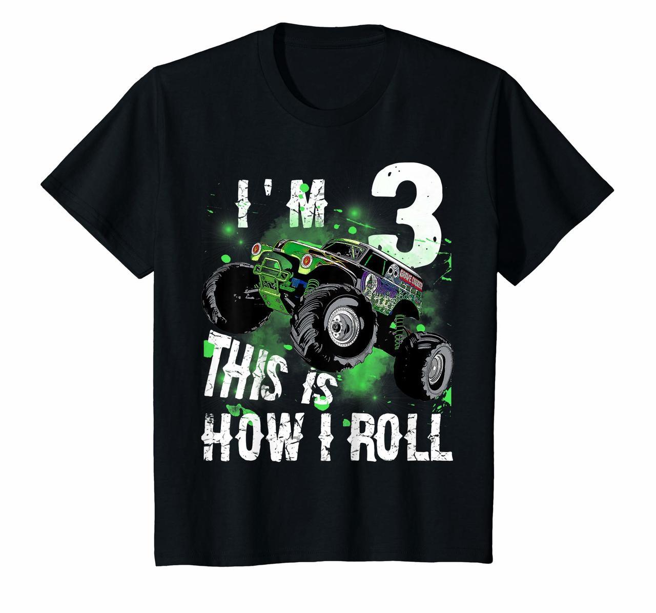 Kids Monster Truck IM 3 THIS IS HOW I ROLL T-Shirt 3rd Birthday Hoodies