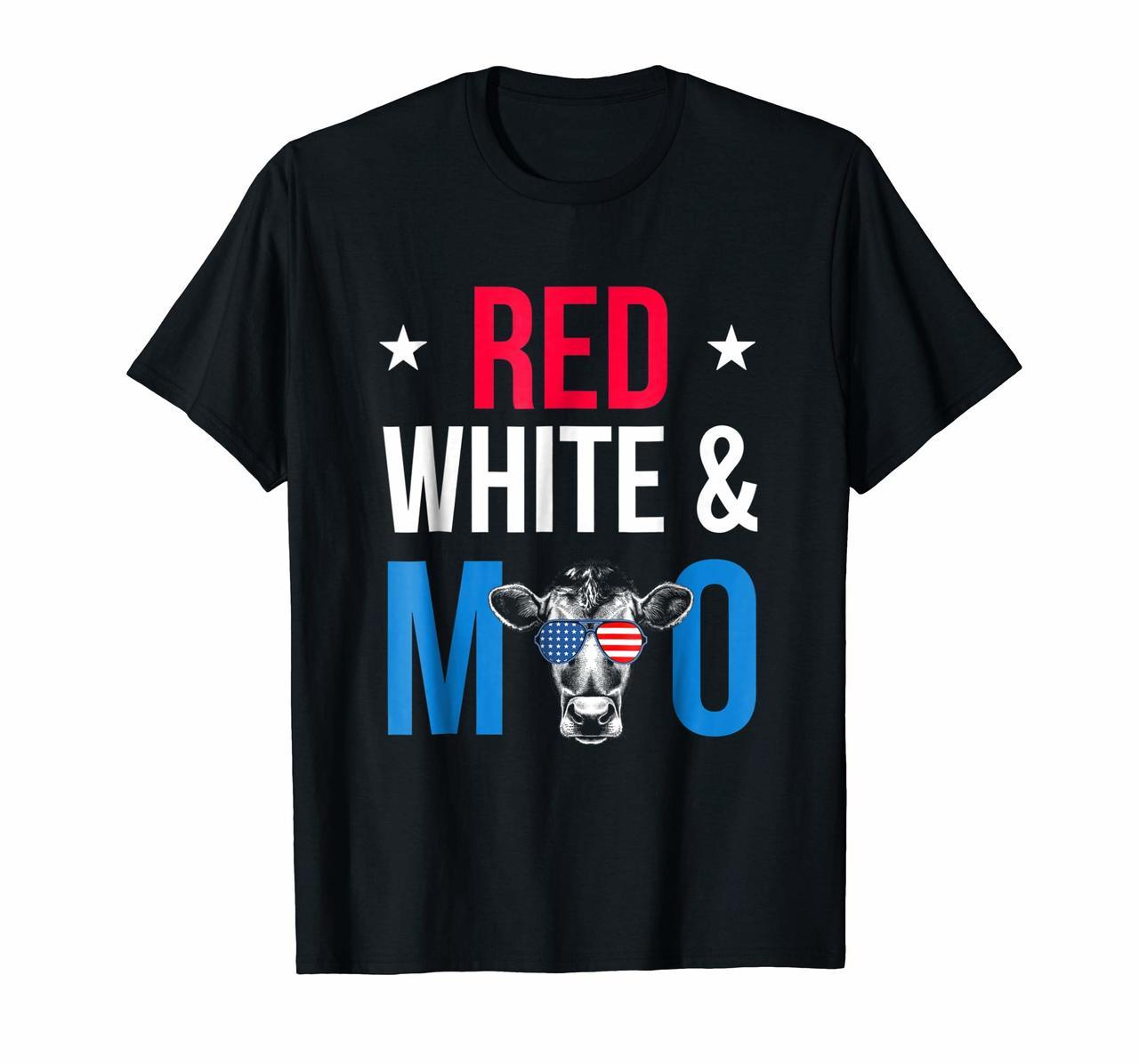 Red White and Moo Patriotic USA Flag Cow T-Shirt Hoodies