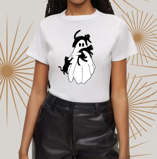 Halloween Ghost And Cat Shirtt