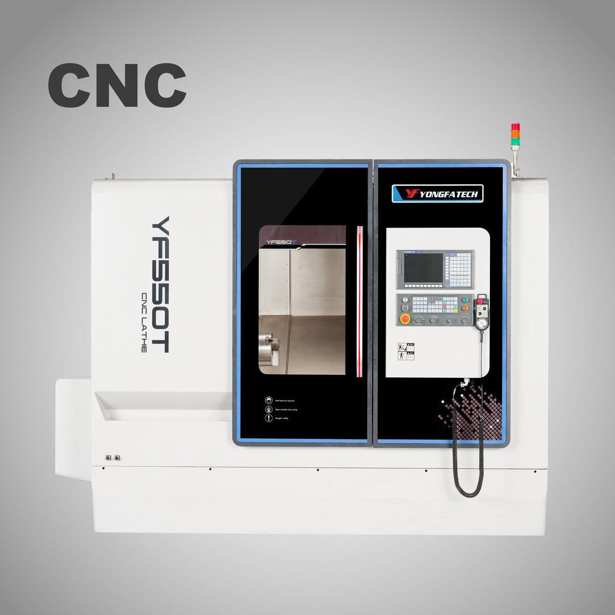 CNC lathe machine YF550T with a sleek design and control panel
