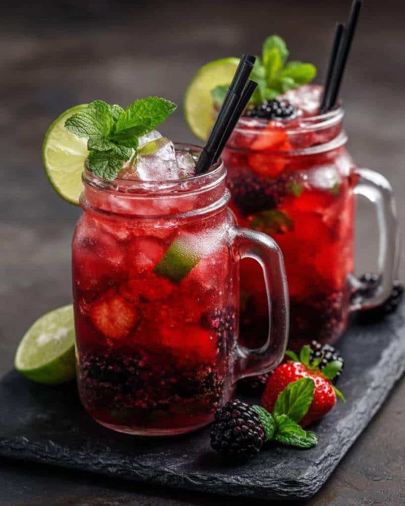 Berry Mojito Bliss with fresh strawberries and mint garnish
