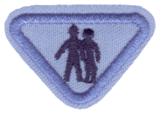 Zentrallager Stoffpatch mit Kinder-Fußgängermotiv für bunte, langlebige Textilaufnäher und Abzeichen, ideal für Schulen, Vereine und Kindergruppen.