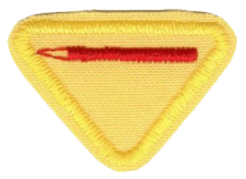 Zentrallager Aufnäher, gelber Trefoil mit rotem Akzent, symbolisiert zentralen Lager-Standort, Logistik, Versorgung, Patch, hochwertiges Stickerei-Design, für Vereins-, Arbeitsuniformen und Sammlerzwecke.