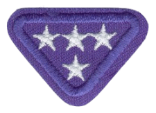 - Violetfarbener Aufnäher mit vier weißen Sternen und trapezförmiger Form, symbolisiert Zugehörigkeit oder Rang.