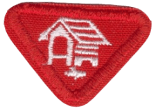 Zentrallager Abzeichen, rotes Schild mit Lagerhaus-Logo, für die Organisation oder den Verein, Symbol für Logistik und Lagerung, hochwertiges Textilabzeichen.