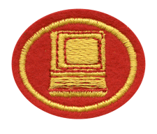 Schulabzeichen Canon, Stickerei, Aufnäher, rote Grundfarbe, gelbe Details, symbolisiert Bildung, Schule, Lernen, pädagogisch, Schuluniform, Ehrung, Vereinstätigkeit, Emblem, Vereinswappen, Abzeichen für Schüler, Bildungslogo, Lernsymbol, textile Gestaltung, Kampfsport, Vereinsengagement, Ausbildungsmarke.