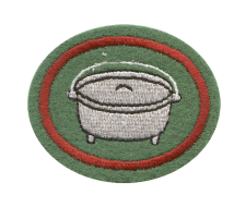 Krippenstickerei Zentrallager, Patch mit Kochtopf-Design, langlebig, detailreich, ideal für Vereine und Organisationen, hochwertige Stickerei für Textilien.