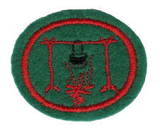 Feuerwehrabzeichen, grün mit rotem Rand, Symbol für Feuerwehreinsatz, Feuerwehrdienst, Einsatzleitung, Abzeichen, Symbol, Badge.