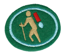 Abzeichen für Trekking- oder Wanderausflug, mit Wanderer, Hut, Rucksack und Gehstock, ideal für Outdoor- und Abenteuergruppen, hochwertiges Stickmotiv.