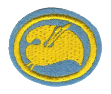 Flickenpatch mit Tintenfisch-Design, blau und gelb, für Zentrallager, hochwertiges Textil, dekoratives Abzeichen, ideal für Kleidung und Accessoires.