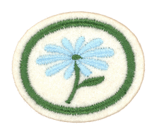 Blauer Blumen-Stickpatch, kreisförmige Wiese, dekoratives Accessoire, handgefertigt, zur Verschönerung von Kleidung und Taschen, ideal für Freizeit- oder Sportbekleidung.
