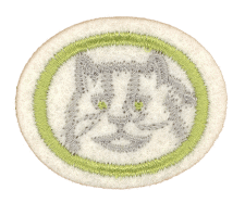Detailliertes Stickpatch mit Tiger-Gesicht, grünem Ring und Textil-Design, ideal für den Einsatz in Mode und Accessoires. Hochwertiges Emblem für kreative Projekte und Markenkennzeichnung.