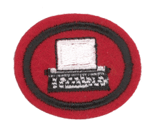 Laptop-Patch, Nähte, besticktes Computer-Logo, rot, schwarz, für Textilapplikationen.