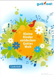 Zentrallager Kinderliedersammlung für Kinder zum Entdecken der Gottesmutter, bunte Illustration mit Tieren und Blumen, ideal für Kinderliederheft zum Singen und Lernen.