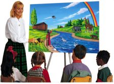 Zentrallager, lebendiges zerstörtes Kunstwerk mit Tieren, Natur und Regenbogen, ideal für pädagogische und kreative Lehrmaterialien, um Umweltbewusstsein und Tierwelt bei Kindern zu fördern.