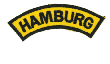 Hamburg Warehouse Patch with black embroidered text on yellow background, representing a branded clothing or accessory patch for Hamburg-themed merchandise.