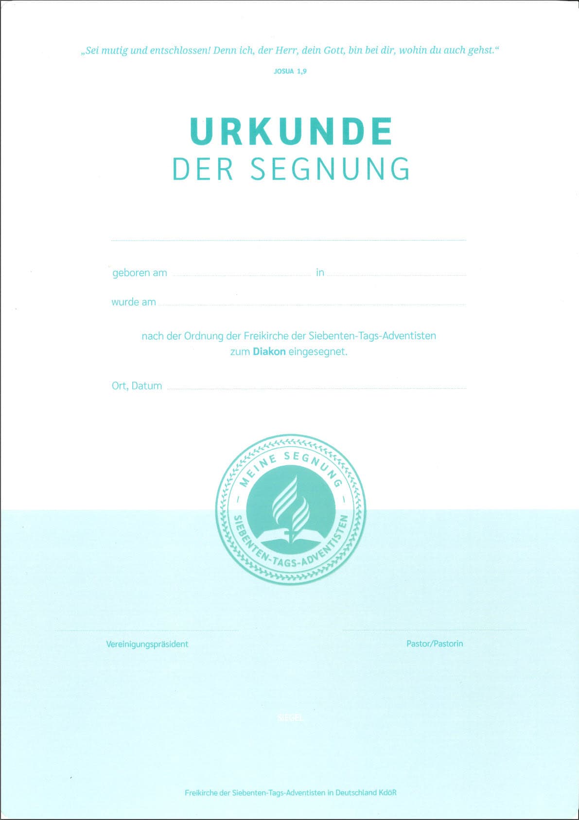 Urkunde der Segnung – zum Diakon