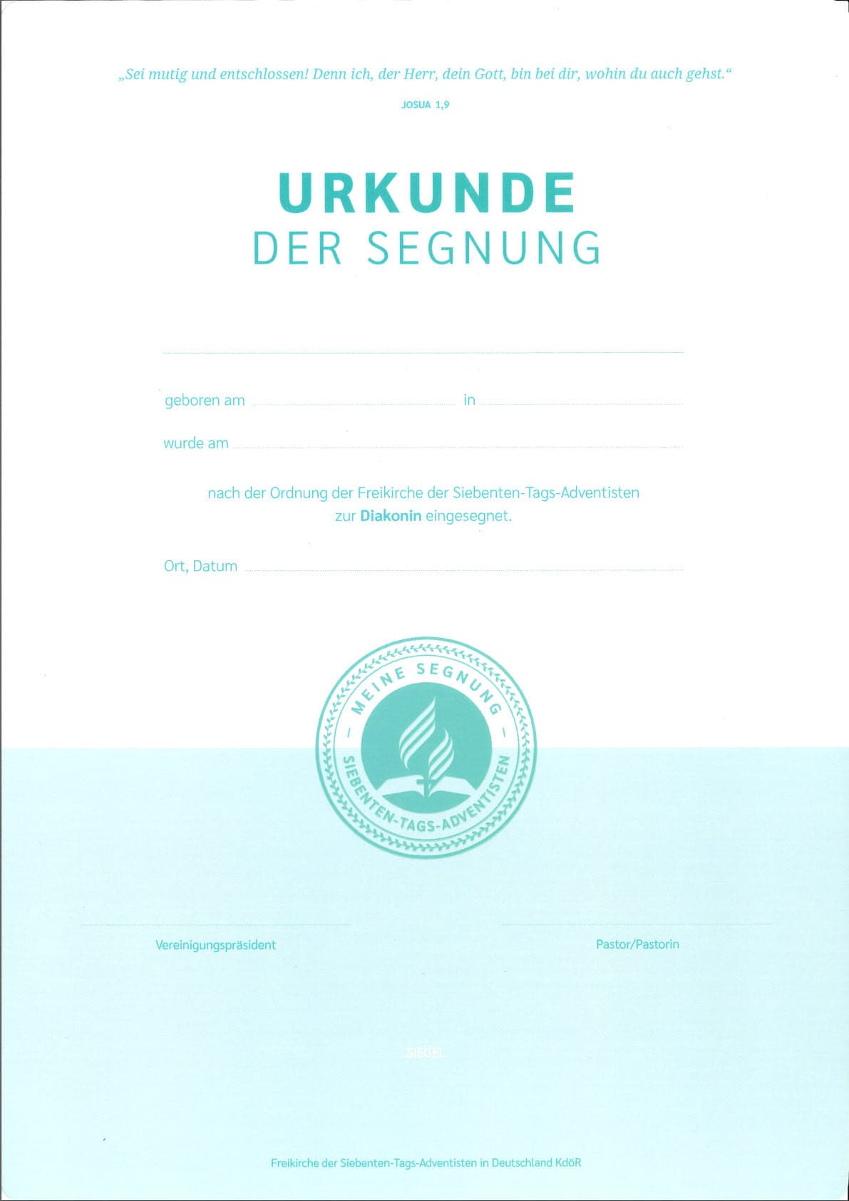 Urkunde der Segnung - zur Diakonin