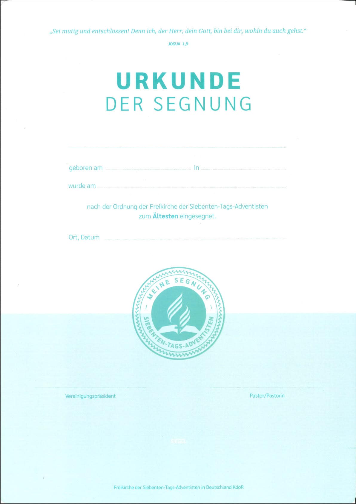 Urkunde der Segnung – zum Ältesten