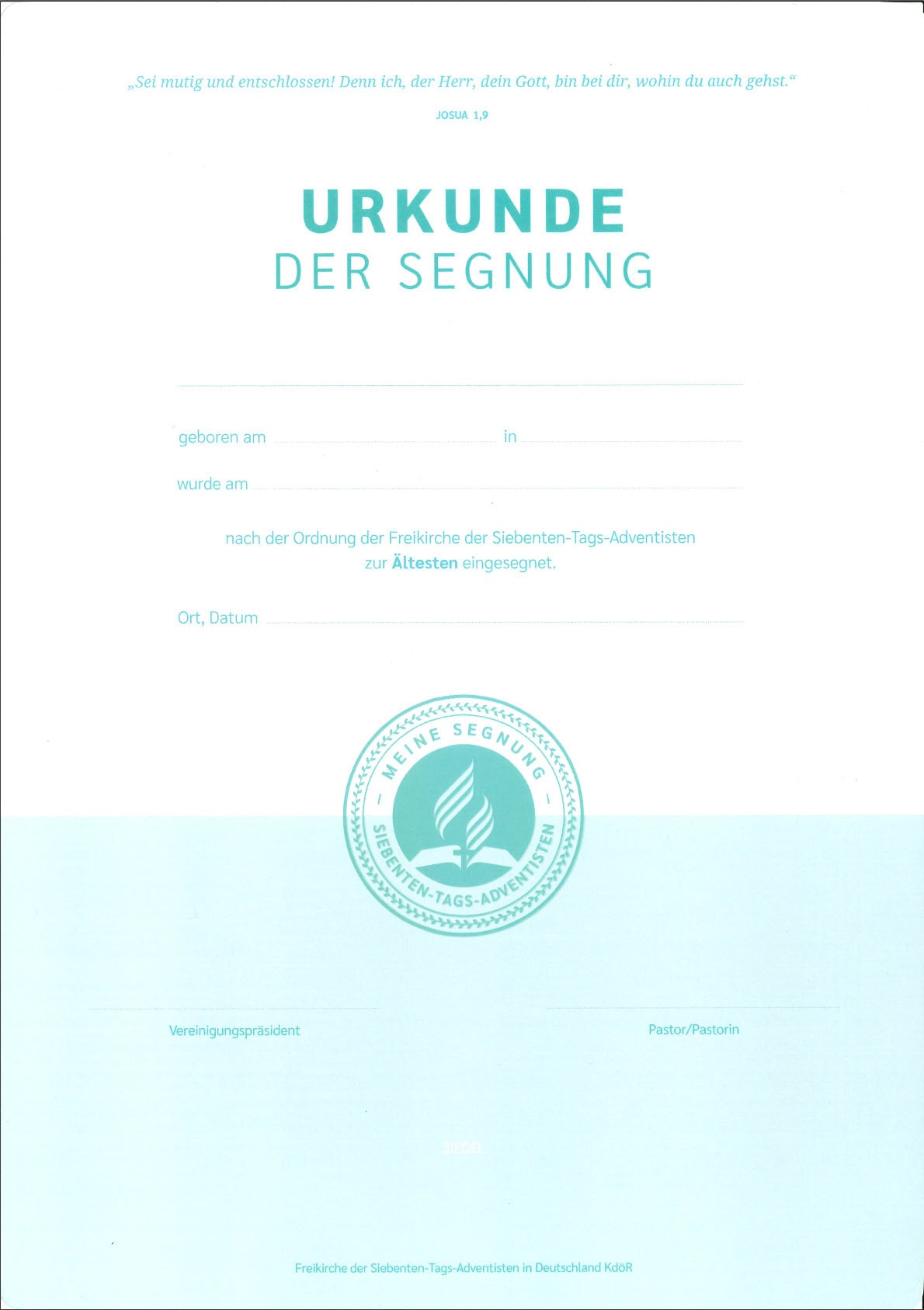 Urkunde der Segnung - zur Ältersten